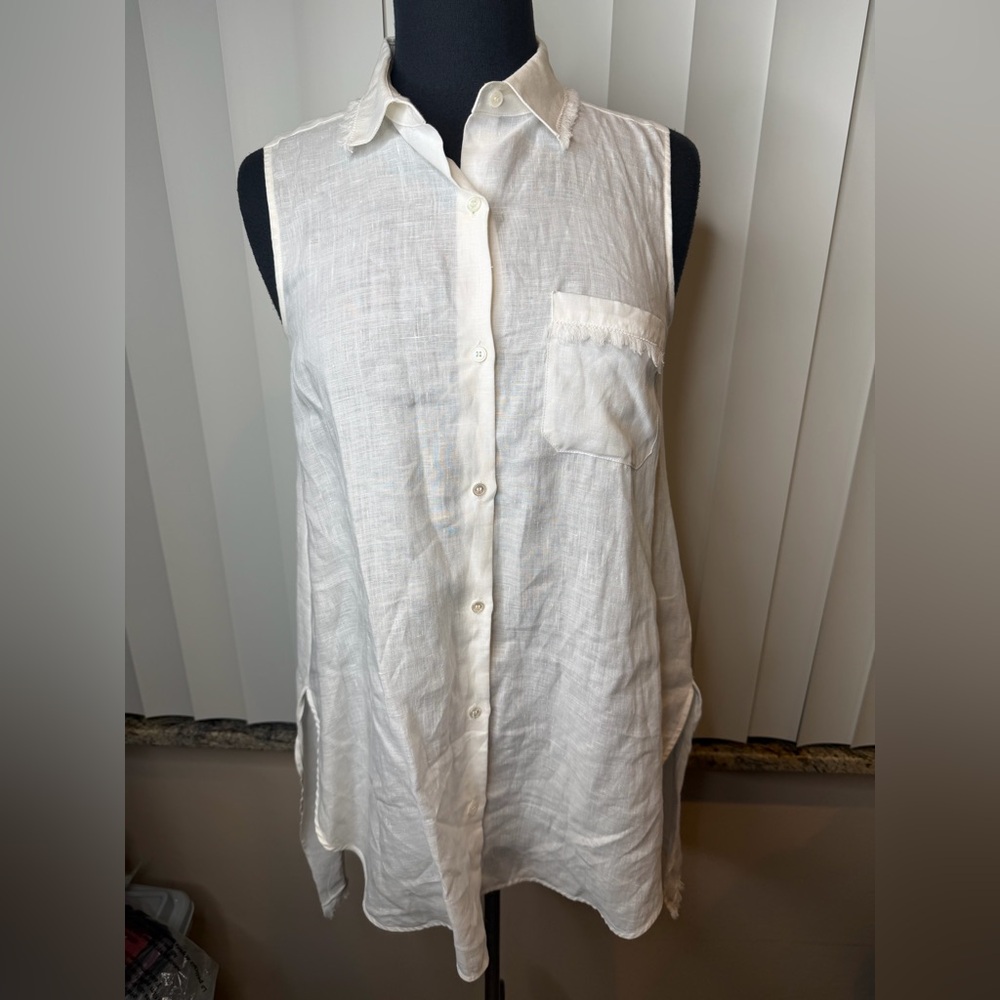 Weekend Max Mara Linen Sleeveless White Button-Up Women's Minimalist Tunic SZ 4
